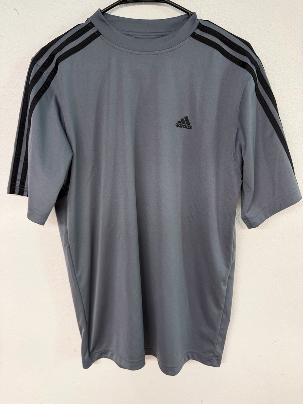 adidas Gray Short Sleeve Training Tee with Black Stripes